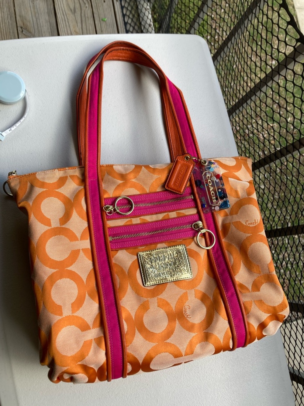 Coach Poppy Orange Signature Print Large Zipper Top Tote Bag 2009 KO994 13826 - Picture 10 of 17